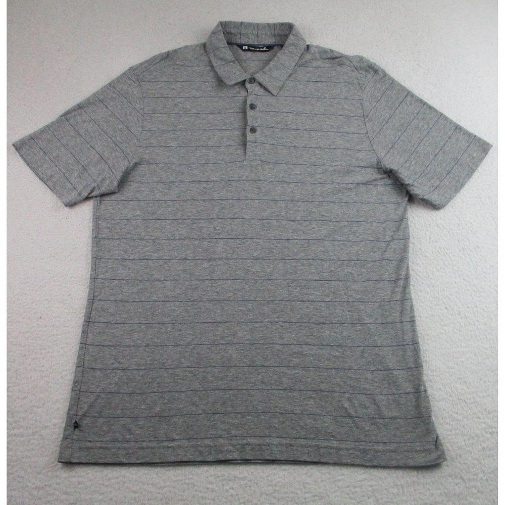 Travis Mathew Polo Shirt Mens Large Gray Striped Pima Cotton Golf Casual Soft